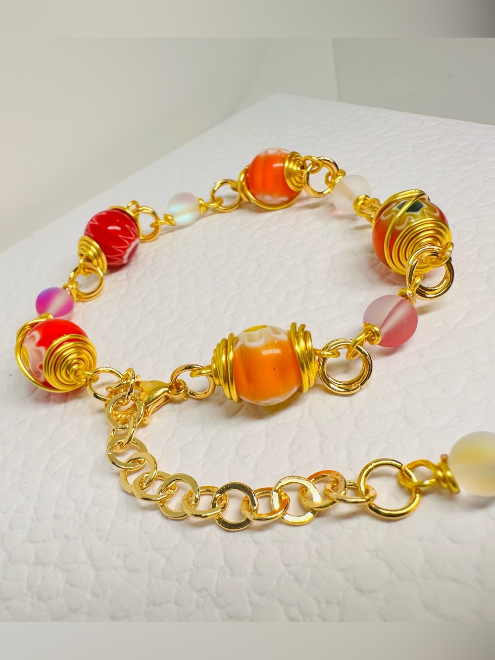 Gold wire  Glass Beads Bracelet